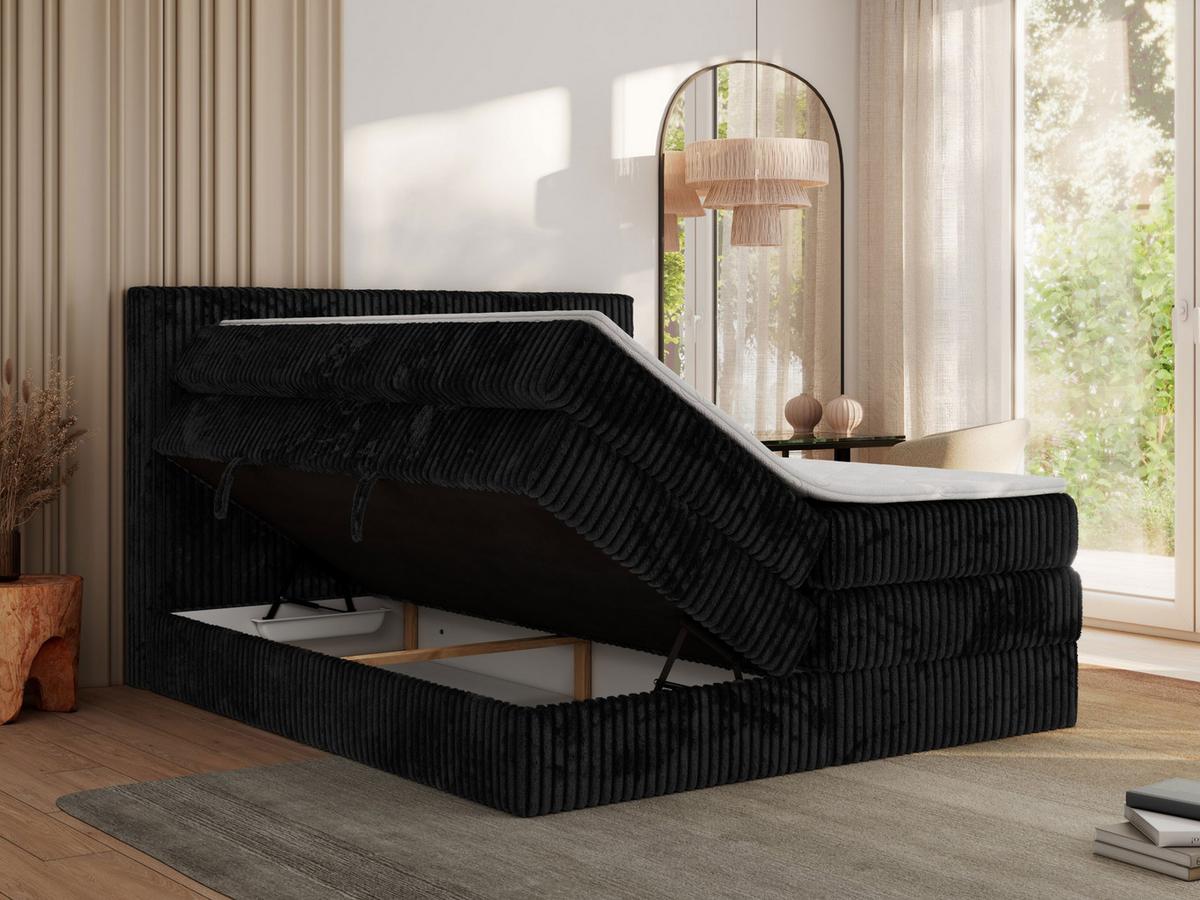 BOXSPRINGBETT TILIANO KING - 160/200 - Schwarz Cord - H4 - Schwarz, Holz/Textil (160/200cm) - MKS