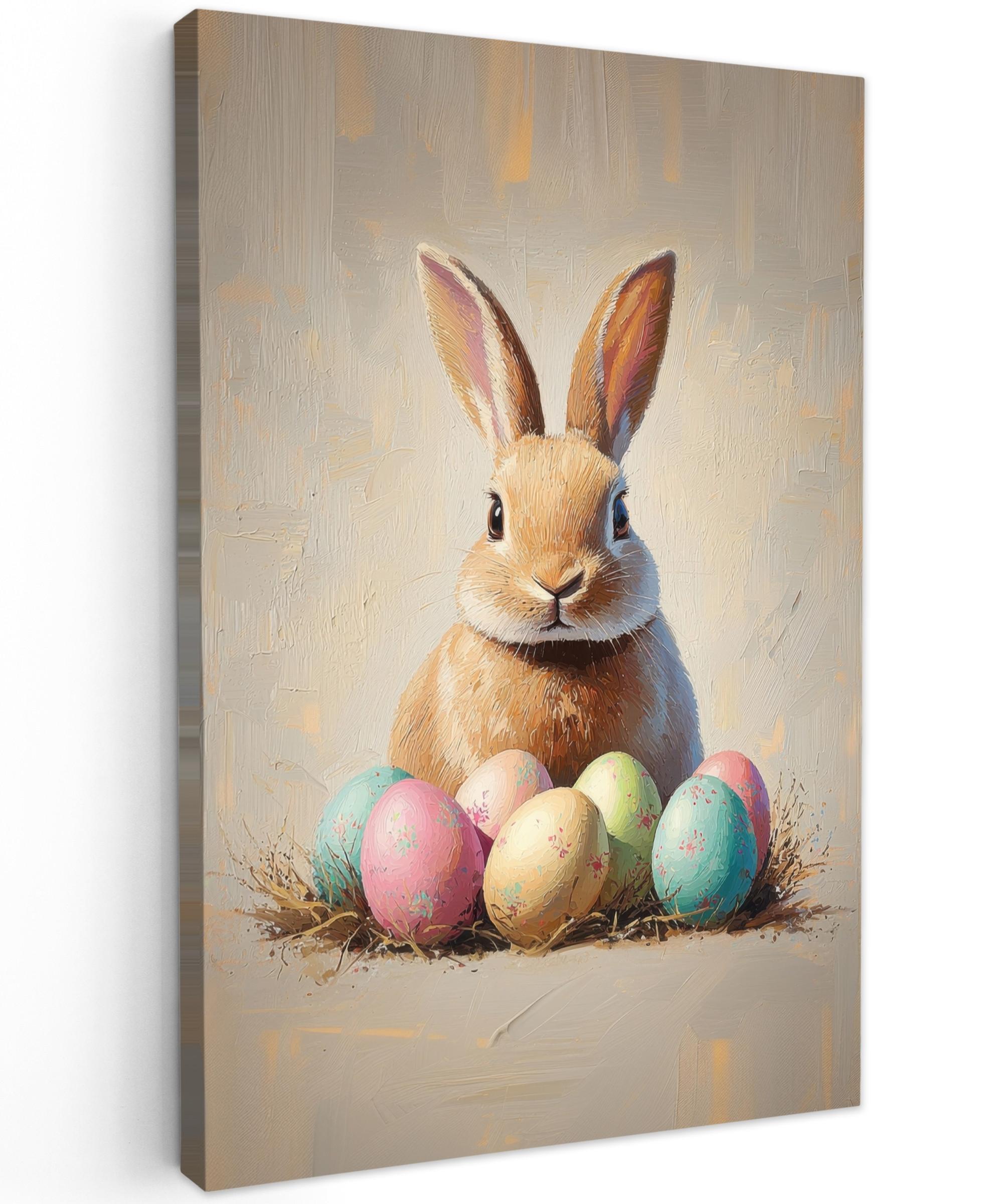 LEINWANDBILD Osterhase - Pastell - Eier Deko Wohnzimmer 20x30 cm - Beige, Textil (20/30cm) - MuchoWow