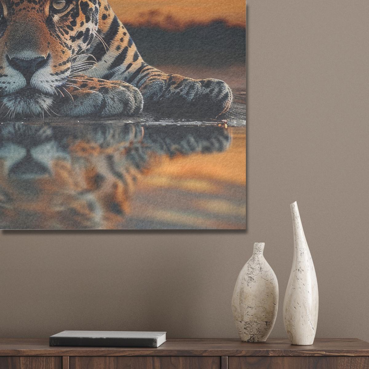 AKUSTIKBILD Natur - Leopard - Tier - Sonnenuntergang - Modern Gemälde 80x60 cm - Orange, Kunststoff (80/60/0.9cm) - MuchoWow