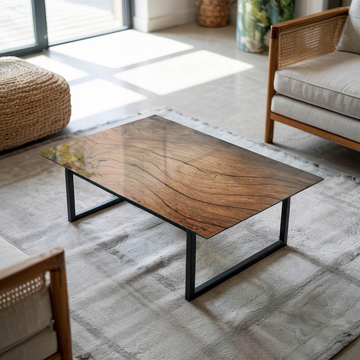TISCHPLATTE 80x60 cm Natürliche Holzmaserung - Braun, Glas (0.4/80/60cm) - TULUP