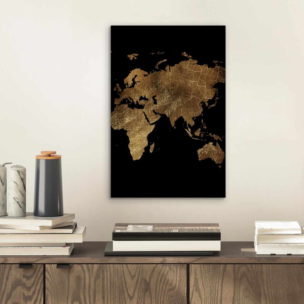 METALLBILD Weltkarte - Gold - Luxus - Erde - Schwarz 20x30 cm - Goldfarben, Metall (20/30cm) - MuchoWow