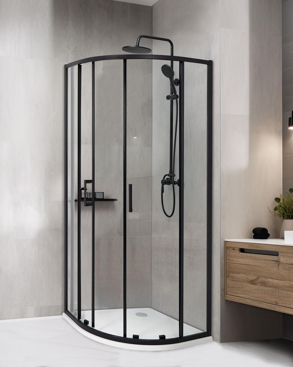 DUSCHKABINE 80/80/185 cm Schwarz Jukatan - Transparent/Schwarz, Glas (80/80/185cm) - Beliani