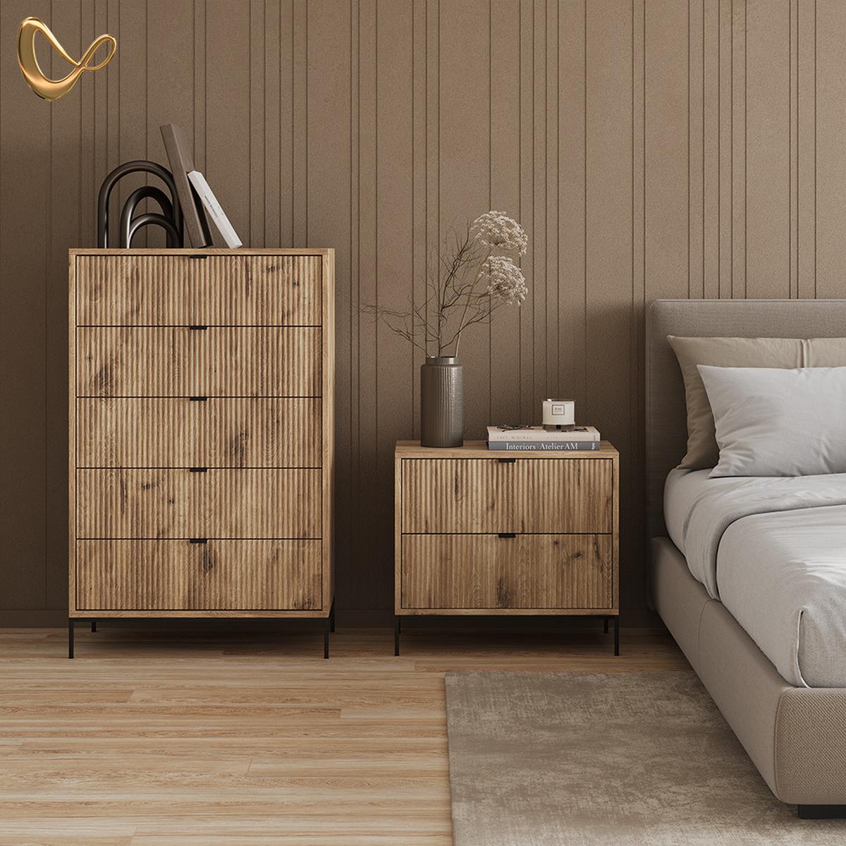 KOMMODE Aterno Viking Oak 76 x 120 cm mit 5 Schubladen - Eichefarben, Holzwerkstoff (76/120/42cm) - Livinity®