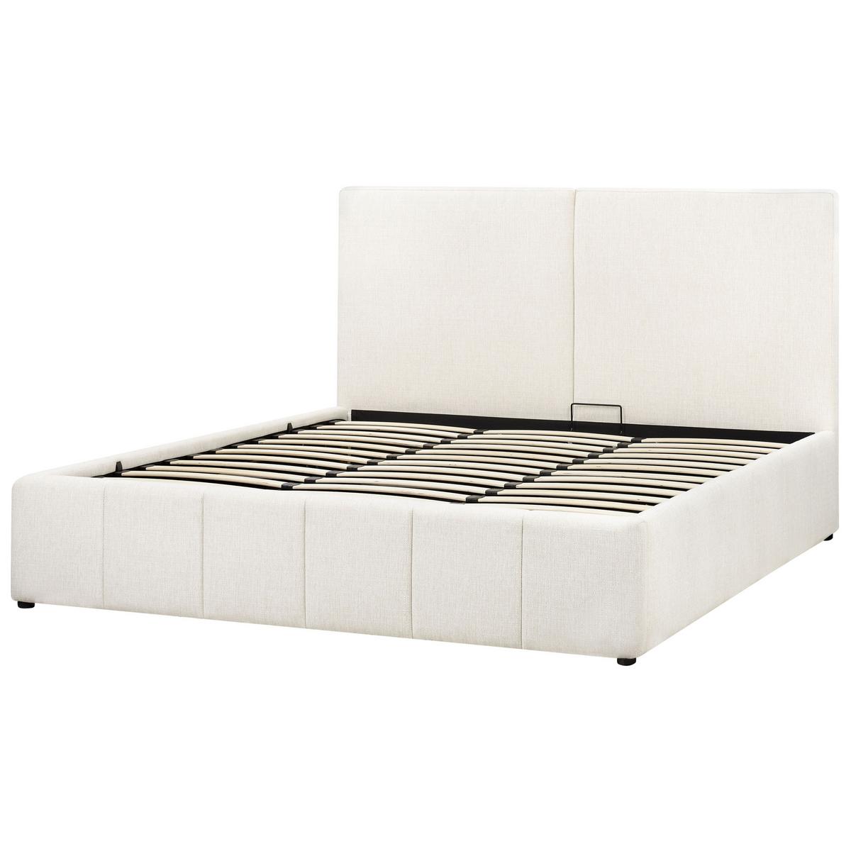 BETT mit Stauraum 180/200 cm Stoff Cremeweiß Castelnavet - Creme, Textil (180/200cm) - Beliani