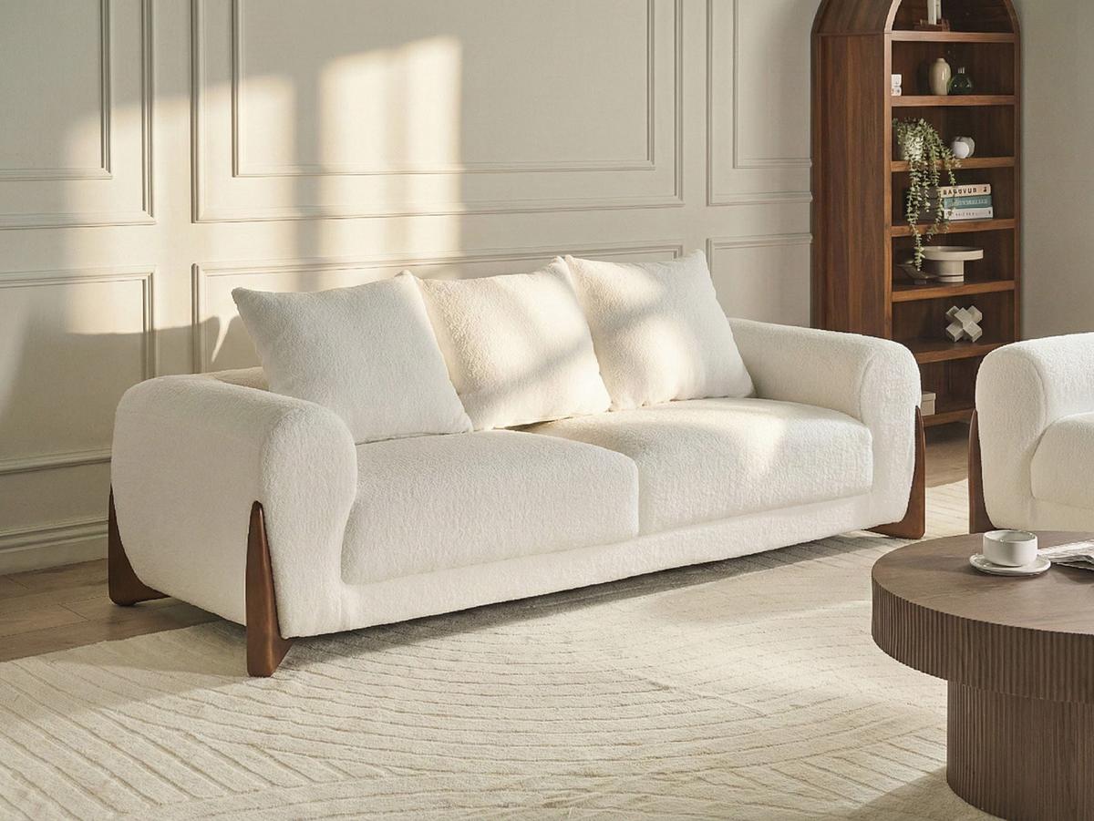 3-SITZER-SOFA Bouclé Weiß Vinliden - Weiß/Braun, Textil (180/62/87cm) - Beliani