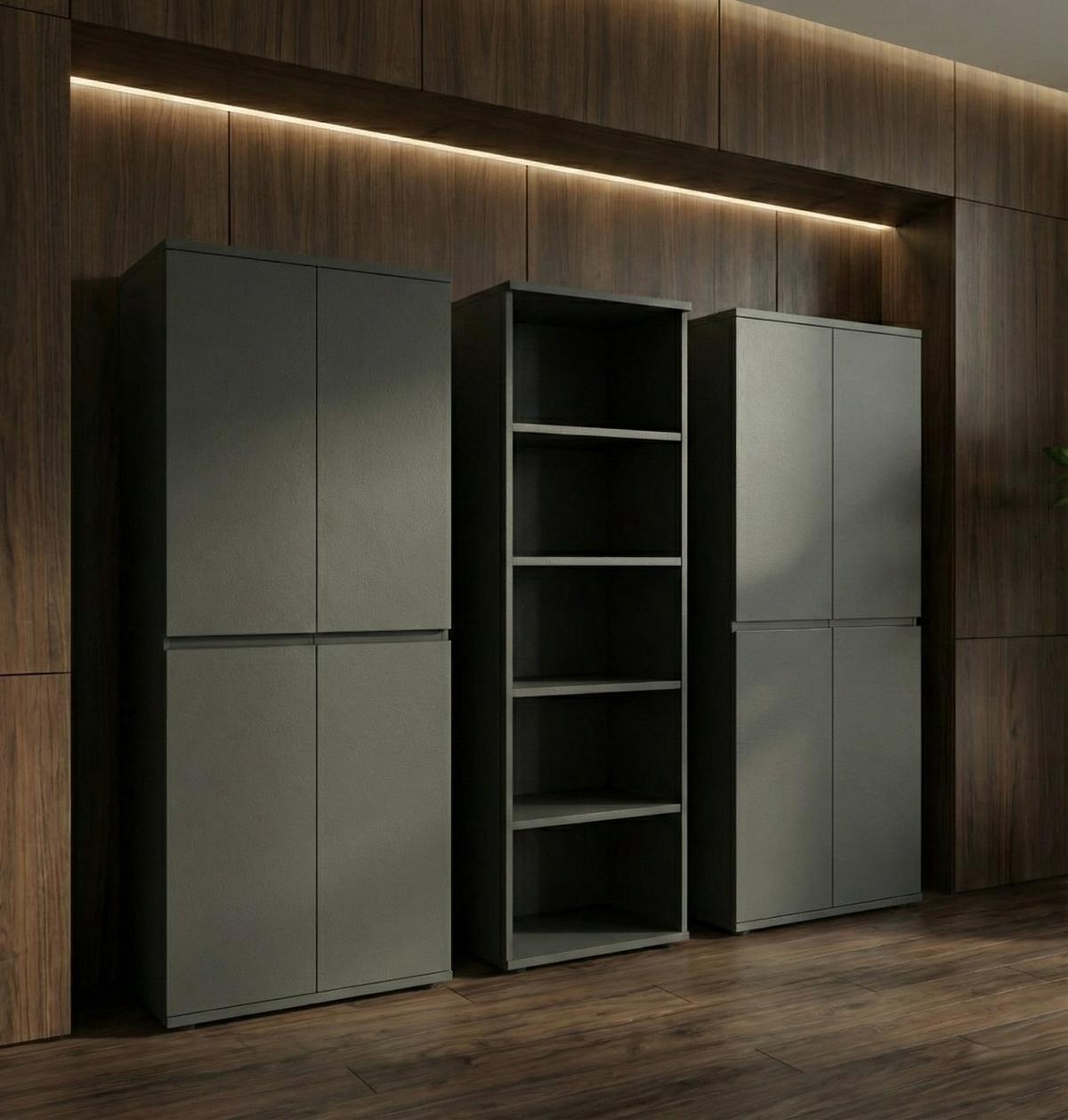 AKTENSCHRANK STUTTGART, 197 cm hoch, 5 Ordnerhöhen, Soft-Close Graphit - Schwarz, Holzwerkstoff (81/197/40cm) - KADIMA DESIGN