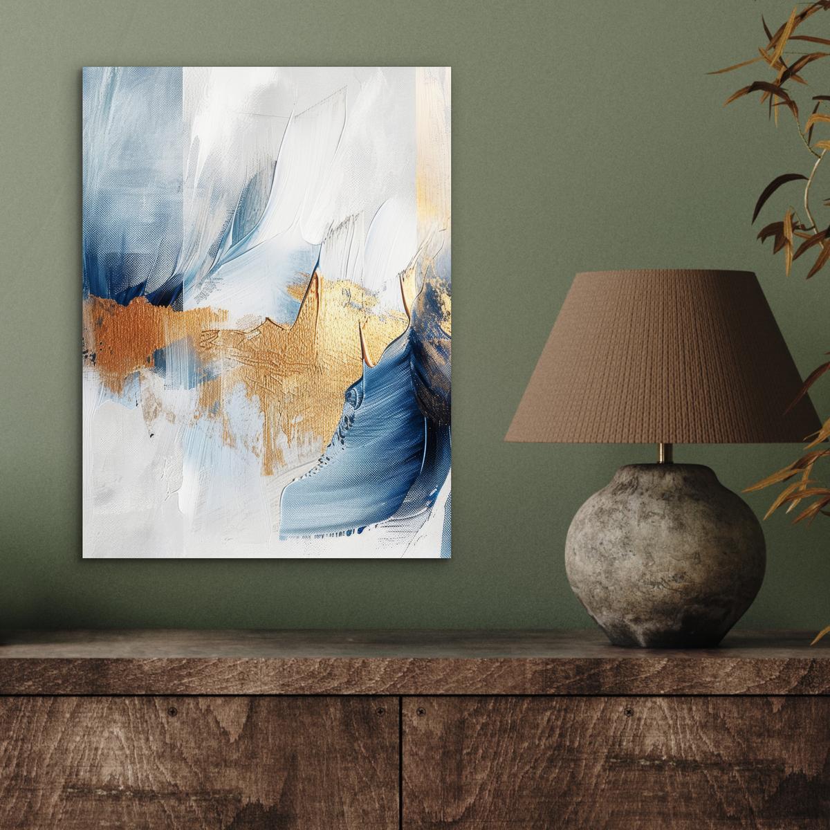 METALLBILD Gold - Blau - Aquarell - Kunst - Modern 30x40 cm - Hellblau, Metall (30/40cm) - MuchoWow