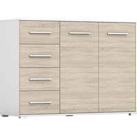 KOMMODE Frida 01 2D4S Weiss/Sonoma 135 cm - Alufarben/Weiß, Holzwerkstoff/Kunststoff (135/95/45cm) - imoebel24