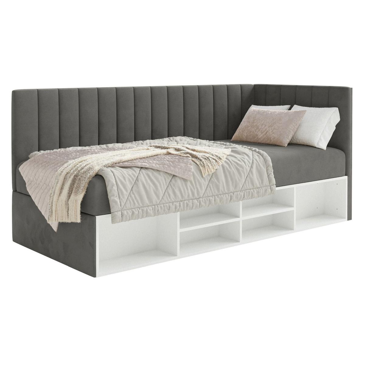 JUGENDBETT Ventrio Dunkelgrau Easy-Clean-Samtbezug 90x200 cm - Dunkelgrau, Holz/Textil (90/200cm) - Selsey