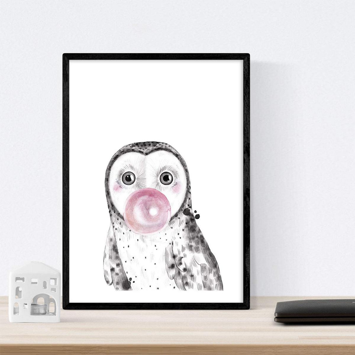 POSTER Set Mit 6 Tiere Babys Mit Kaugummi Hirschkuh Schweinefleisch Fuchs Eule Hund A4 Rahmenlos - Klar, Papier (29/3cm) - Nacnic