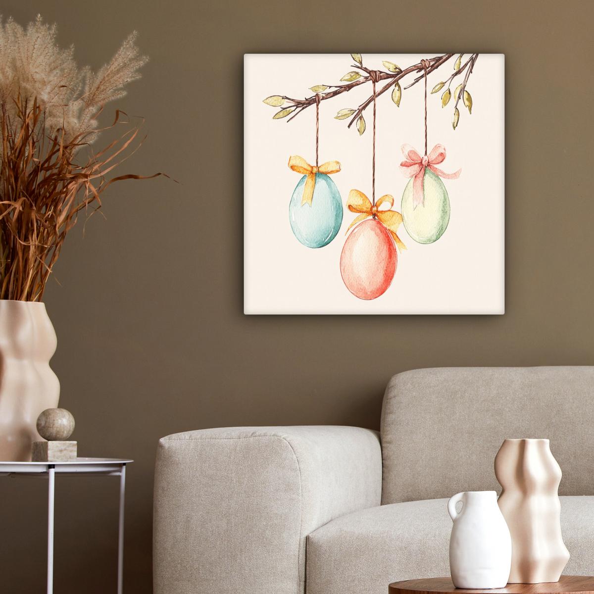 LEINWANDBILD Osterkuchen - Schleife - Eier Wandbild Wohnzimmer 50x50 cm - Creme, Textil (50/50cm) - MuchoWow
