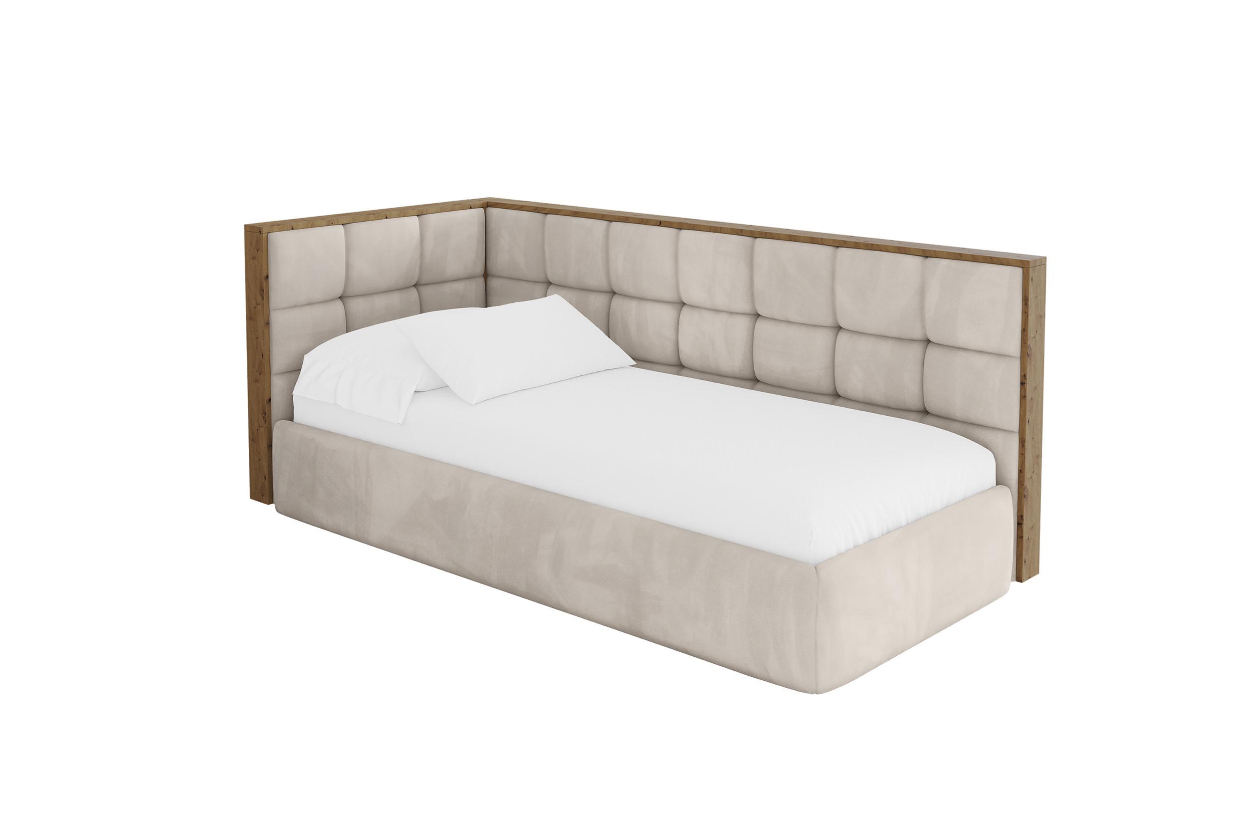 EINZELLBETT Jugendbett mit Bettkasten und Matratze H3/H4, Rechts - SOVY 100x200 Beige - Sandfarben, Holzwerkstoff/Textil (100/200cm) - ALTDECOR
