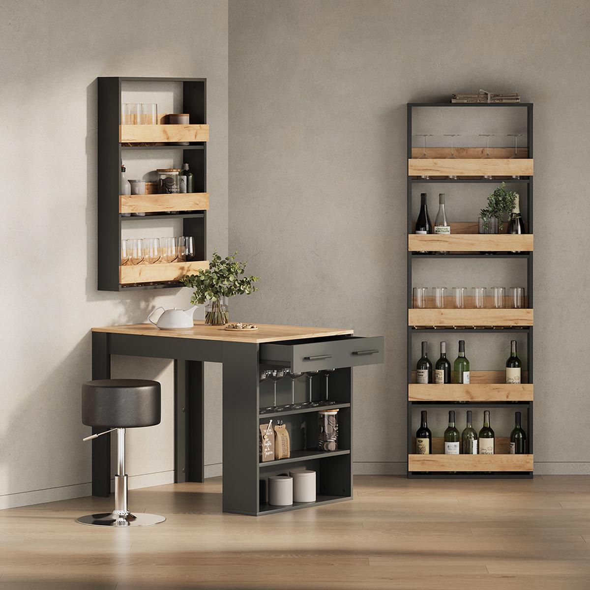 ESSTISCH Regusa Anthrazit/Goldkraft Eiche 67 x 100 cm - Honigeiche/Anthrazit, Holzwerkstoff (100/67/77.5cm) - Livinity®