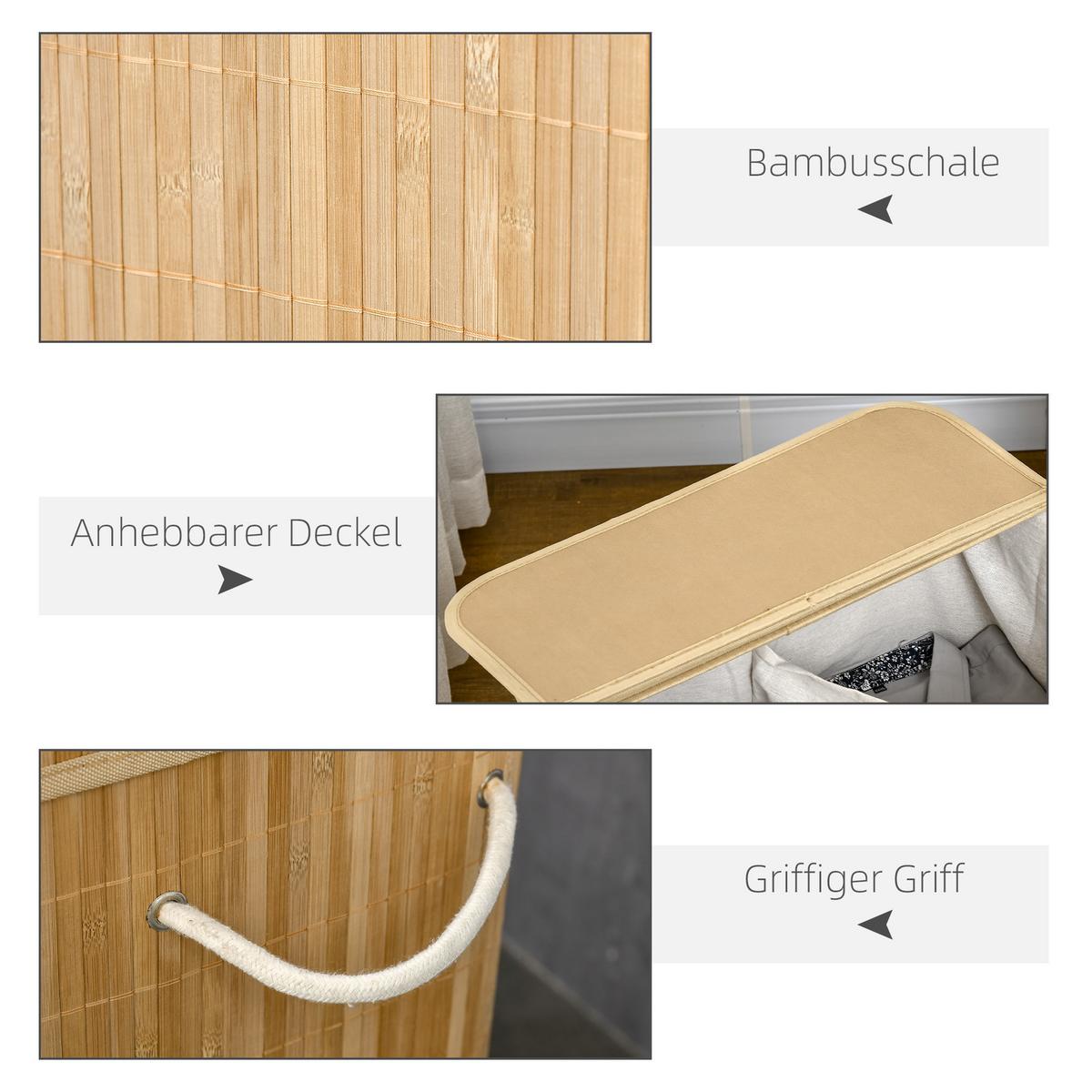 WÄSCHEKORB mit Deckel 90 L, Natur - Naturfarben, Naturmaterialien (35.2/59.5/54.2cm) - HOMCOM
