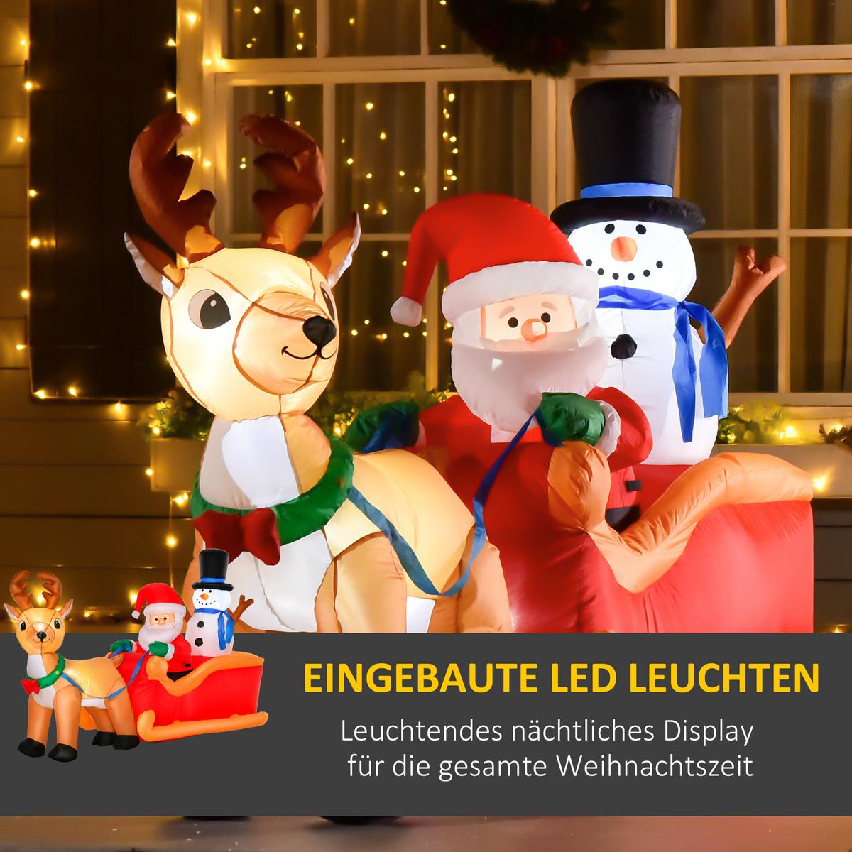 AUFBLASBARER Weihnachtsmann auf Schlitten mit Schneemann LED Polyester - Multicolor, Kunststoff (80/128/200cm) - HOMCOM