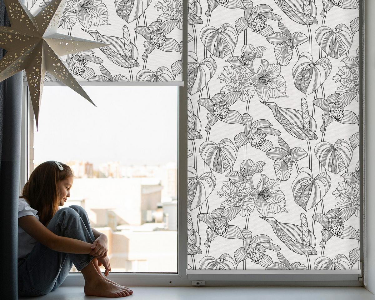 INNENROLLO - Fensterrollo - Rollo - 100x100 cm - Gezeichnete Blumen - Grau, Kunststoff (100/100/0.5cm) - TULUP