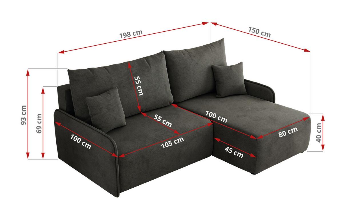 ECKSCHLAFSOFA ARPA L Dunkelgrau Velvet - links - Dunkelgrau/Schwarz, Kunststoff/Textil (198/150cm) - MKS