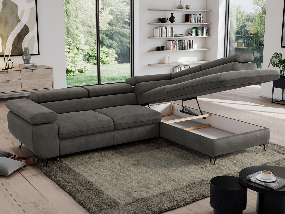 ECKSOFA PEDRO L Dunkelgrau Velvet - Rechts Seite - Dunkelgrau/Schwarz, Textil/Metall (273/208cm) - MKS