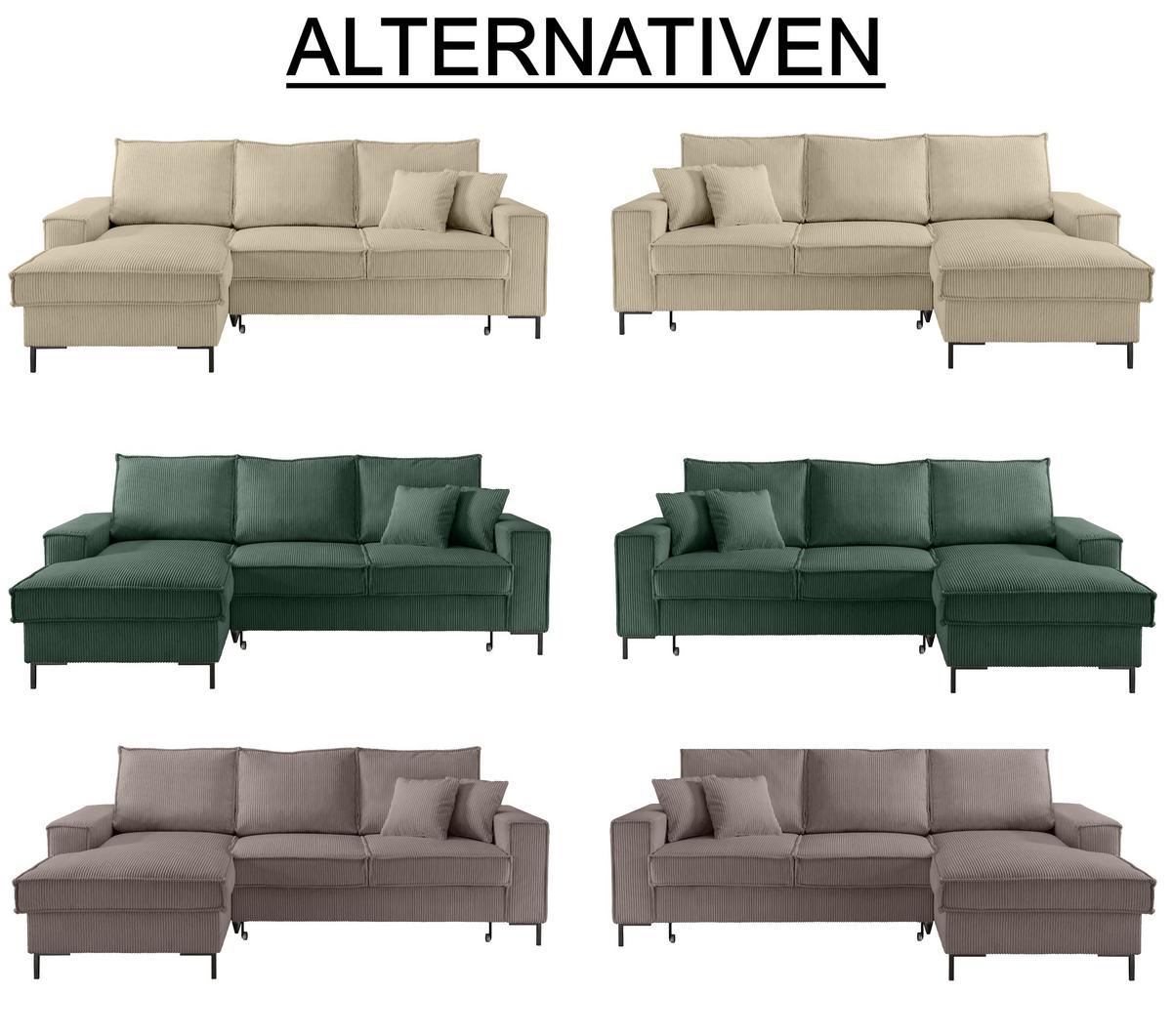 ECKSOFA mit Schlaffunktion, Bettkasten, Wellenunterfederung, Récamiere rechts B240/T150/H92 cm, Liegefl. 125x198 cm, Cord Braun Taupe / 17222 - Schwarz/Braun, Textil/Metall (240/150cm) - luma-home