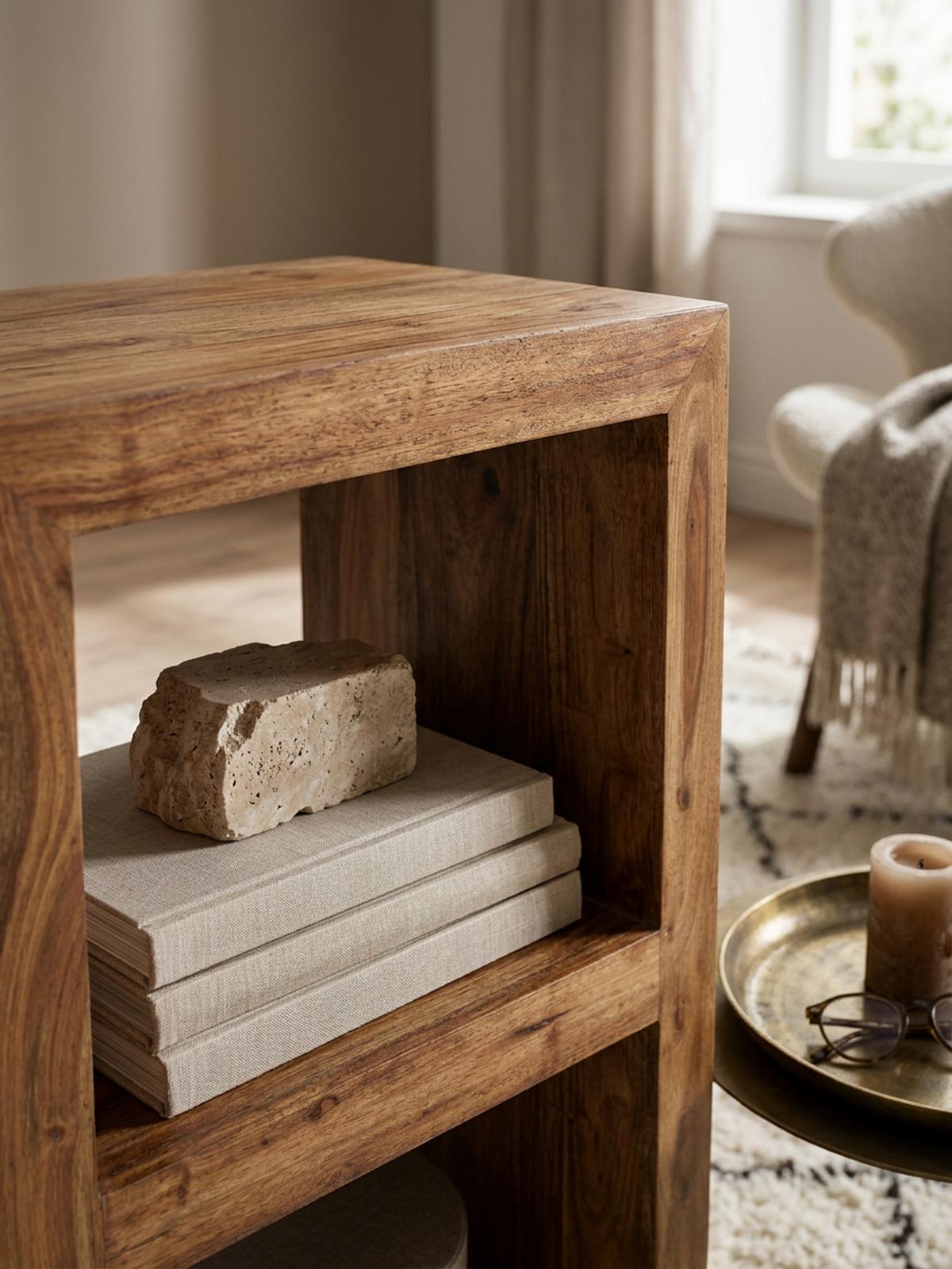 REGAL Massivholz Akazie Rustikal Handgefertigt, Braun 50x35x88 cm - Braun, Holz (50/88/35cm) - KADIMA DESIGN
