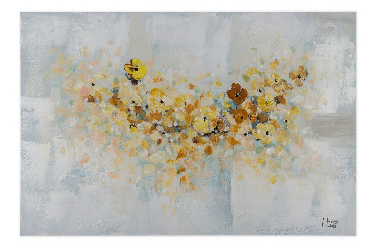 ACRYLBILD HANDGEMALT 90/60 cm - Blau/Gelb, Holz/Textil (90/60cm) - KUNSTLOFT