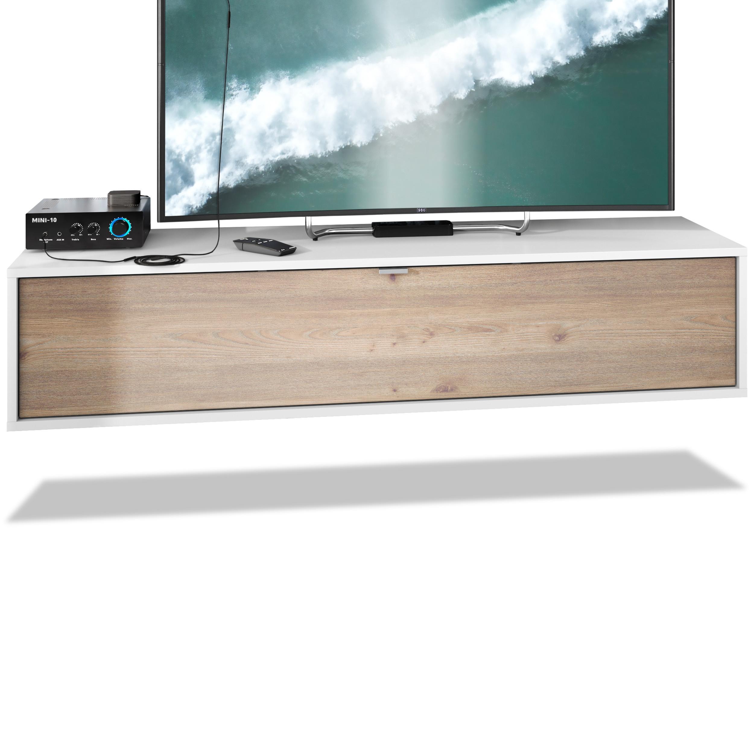 LOWBOARD Lana Fronten in Eiche Nordic - Silbereichenfarben, Holzwerkstoff (140/29/37cm) - Vladon