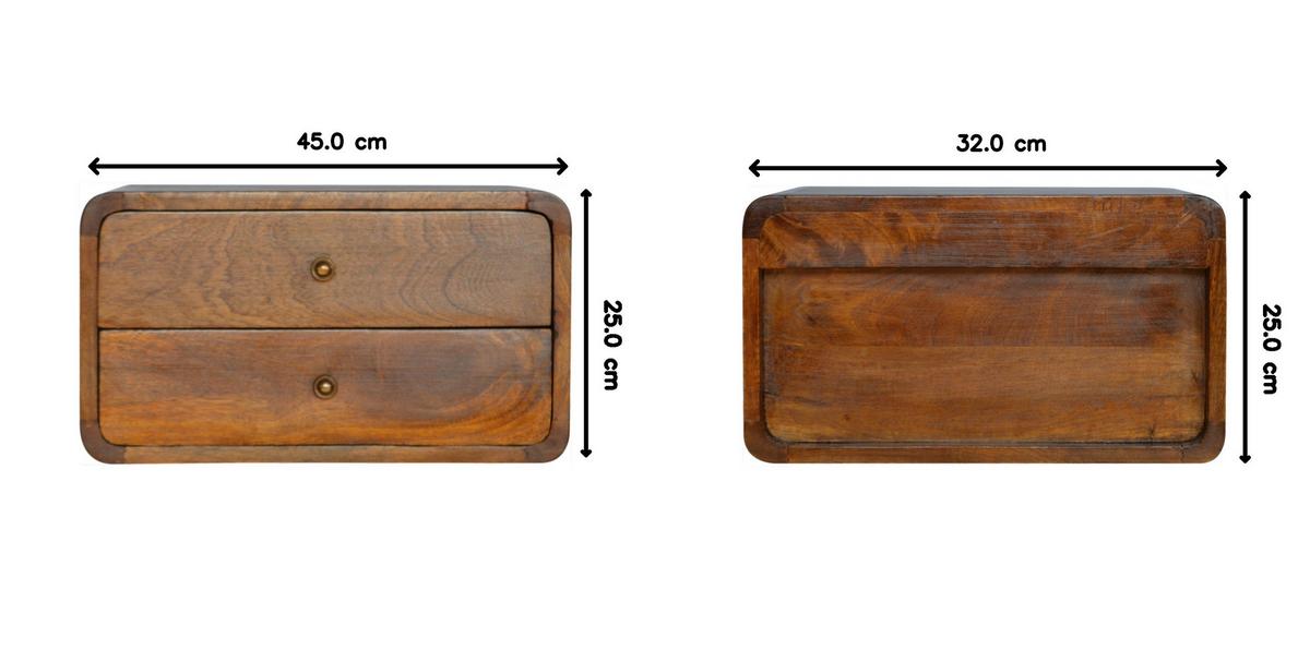 NACHTTISCH Wandmontiert, 2 Schubladen, Braun - Messingfarben/Braun, Holz/Metall (45/25/32cm) - Artisan Furniture