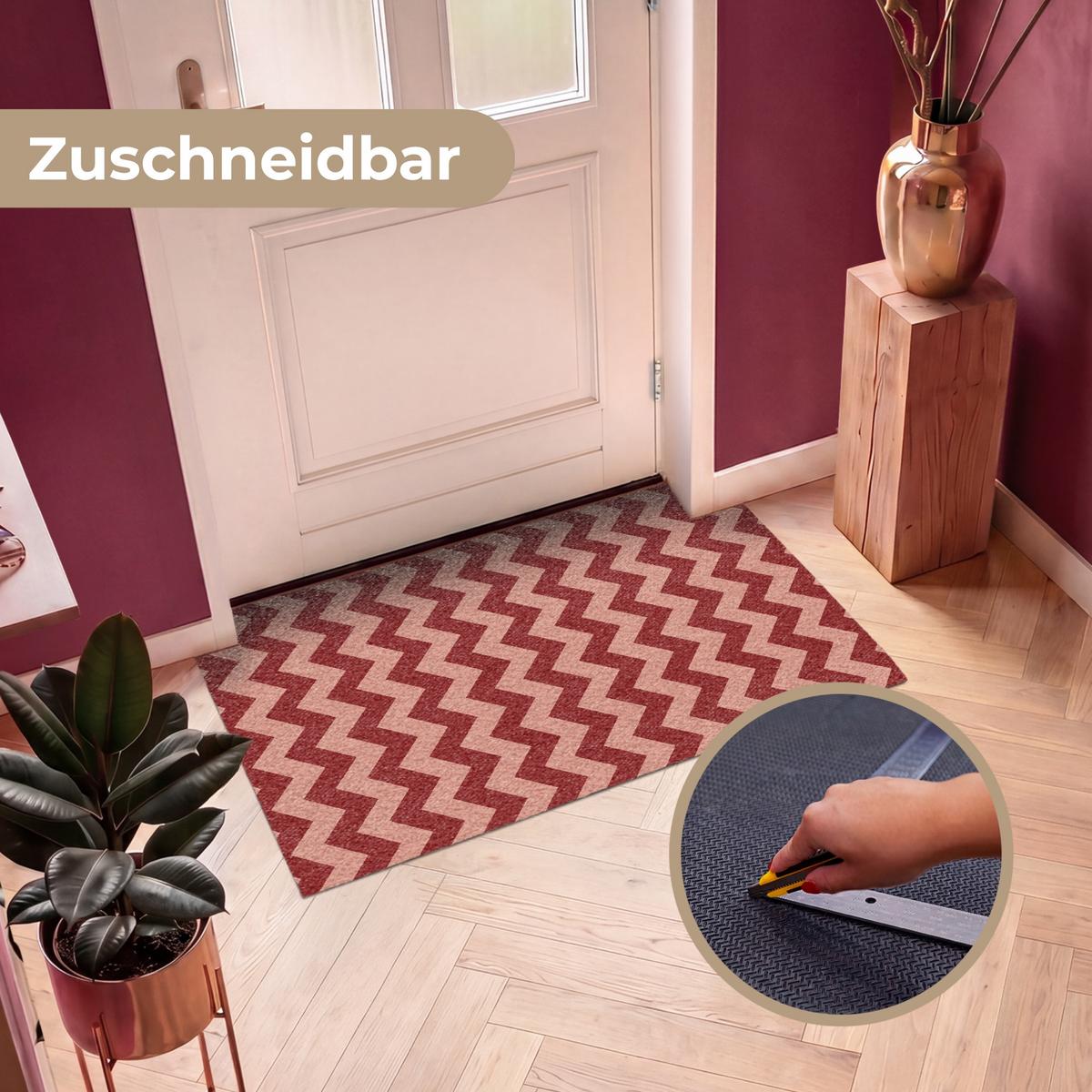 FUSSMATTE Zickzack - Streifen - Muster - Rot Schmutzfänger 120x80 cm - Bordeaux, Kunststoff (120/0.4cm) - MuchoWow