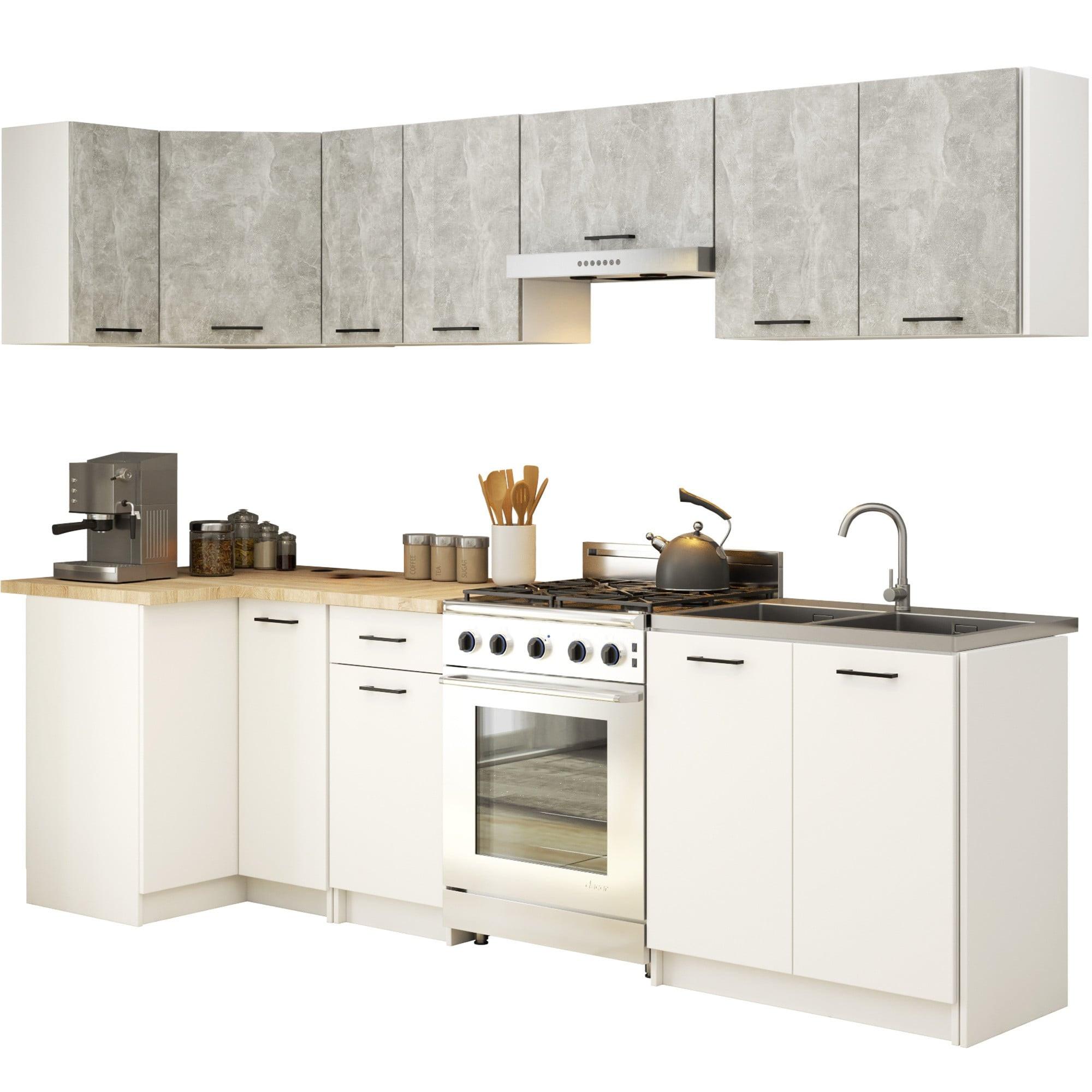 KÜCHENLEERBLOCK Beton, Weiß 203/300/46 - Weiß, Holzwerkstoff (300/203/46cm) - RAUMHIRSCH FURNITURE