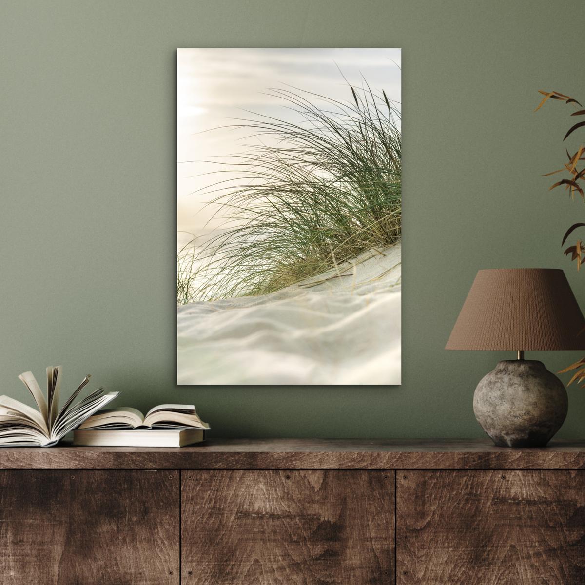 METALLBILD Dünen mit Strandhafer in der Sonne des Nationalparks Schleswig-Holsteinisches Wattenmeer Deko Schlafzimmer 40x60 cm - Creme, Metall (40/60cm) - MuchoWow