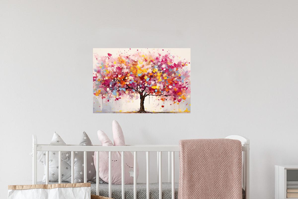 WANDTATTOO Aquarell - Baum - Kunst - Abstrakt Deko Wohnzimmer 60x40 cm - Multicolor, Kunststoff (60/40/0.1cm) - MuchoWow