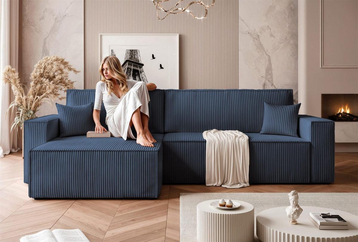 ECKSOFA Adara Max Mit Schlaffunktion - Blau, Holzwerkstoff/Textil (276/145cm) - Fun Möbel