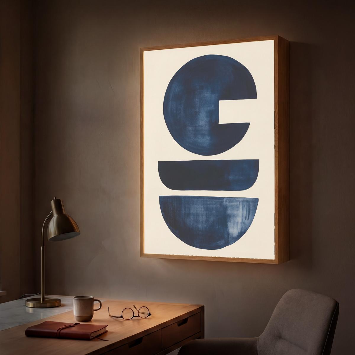 WANDLEUCHTE MIT AKKU Formen - Blau - Abstrakt 60x90 cm - Dunkelblau, Holzwerkstoff (60/90/8cm) - OnlyWow