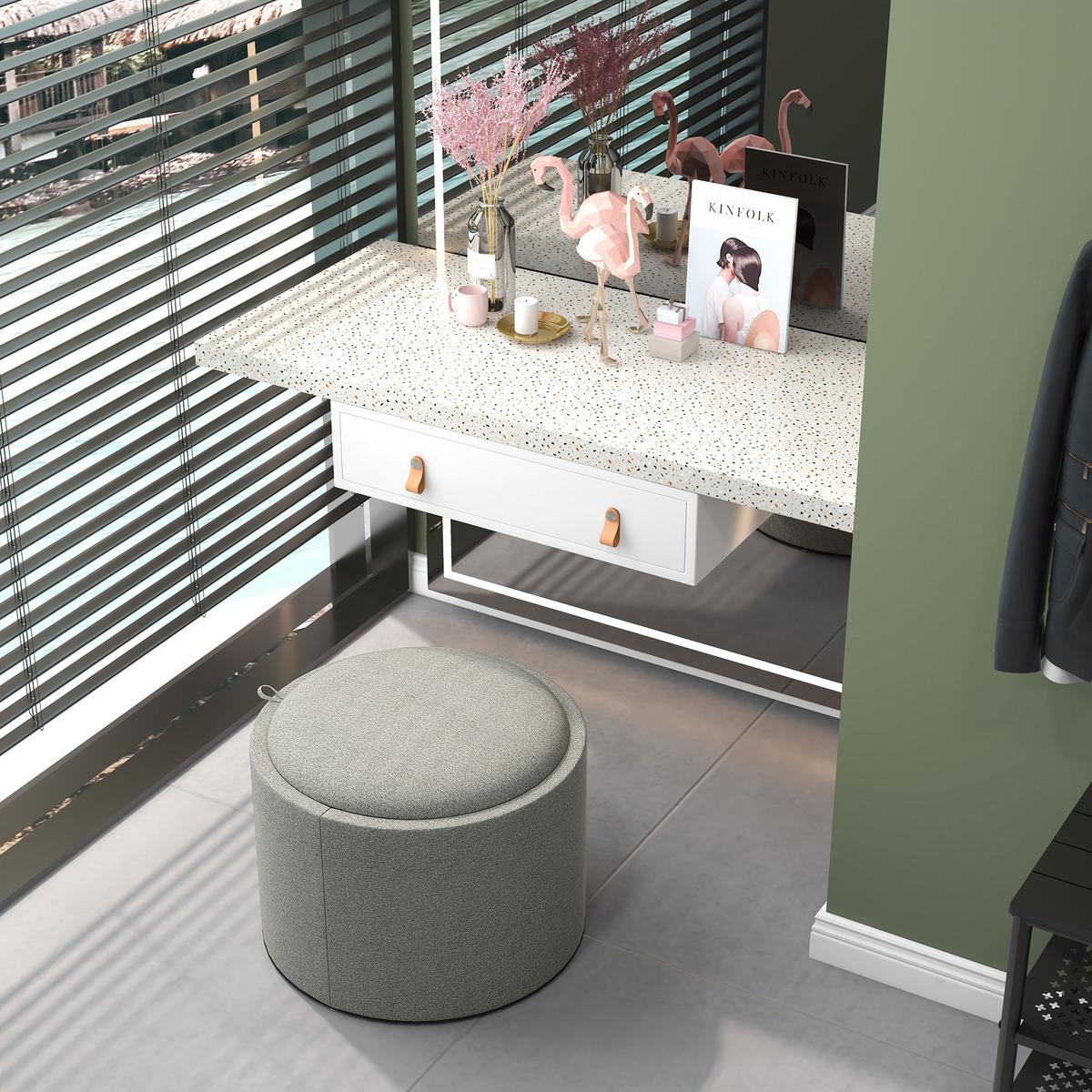 SITZHOCKER Rund mit Polsterung und Stauraum, Klappdeckel, Grau - Grau, Textil (56/42/56cm) - HOMCOM