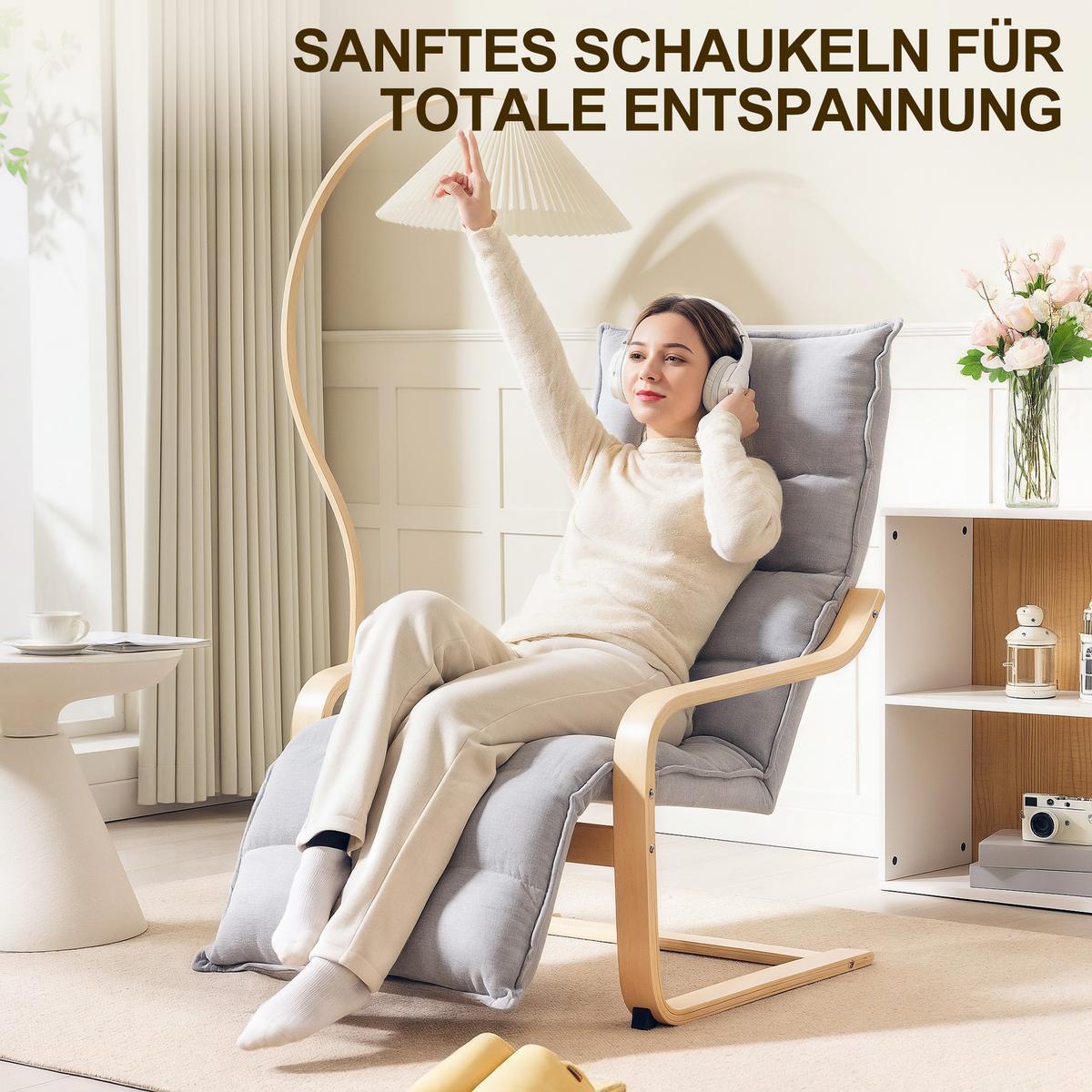 RELAXSSESSEL Sessel mit Verstellbar Fußteil, Armlehne für Wohnzimmer, Hellgrau - Hellgrau, Kunststoff (67/105/114cm) - HOMCOM