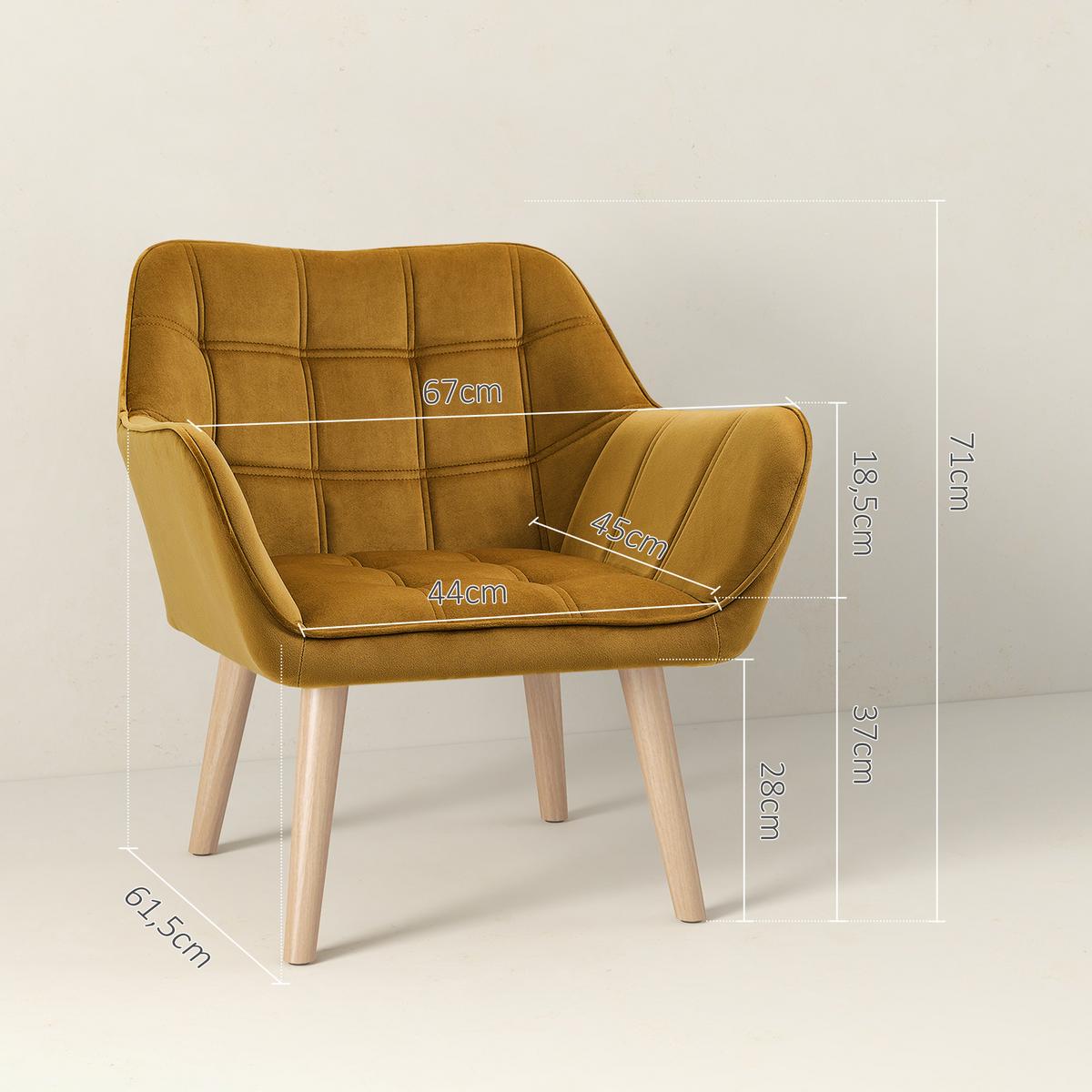POLSTERSESSEL, Skandi Design, bis 120 kg, Kautschukholzbeine - Gelb, Textil (61.5/71/67cm) - HOMCOM