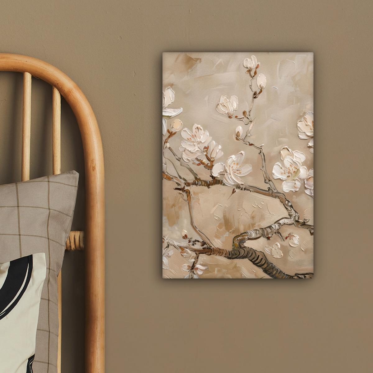LEINWANDBILD Blumen - Modern - Beige - Weiß - Blüte Deko Wohnzimmer 20x30 cm - Beige, Textil (20/30cm) - MuchoWow
