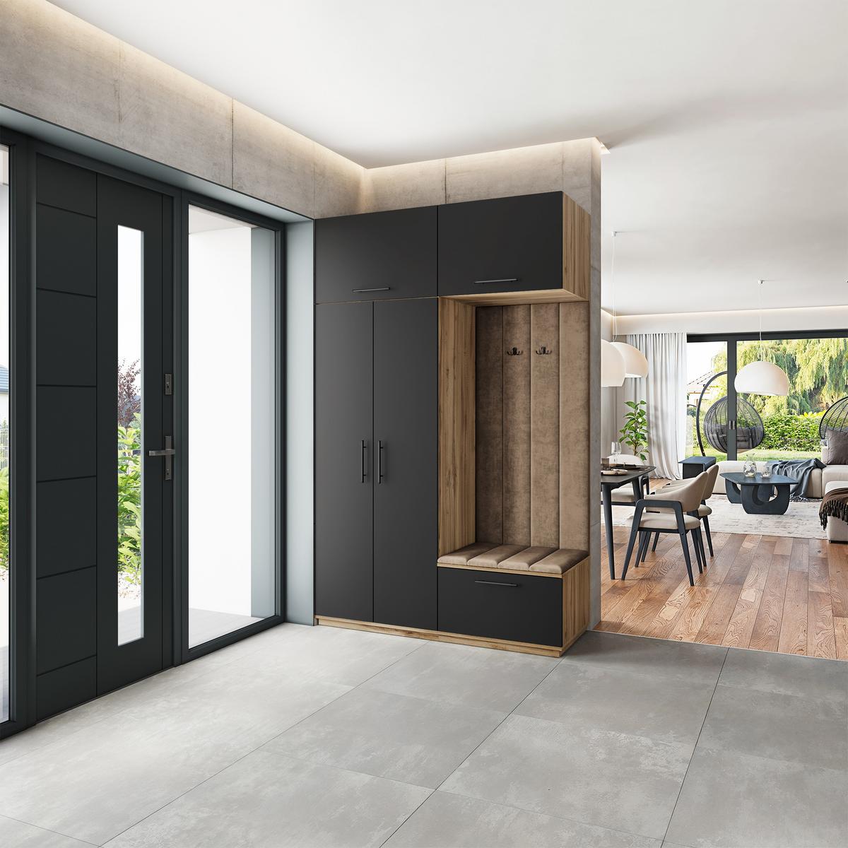 GARDEROBENSCHRANK REMA 150/240/60 cm Modern Garderobe-Set Eiche Wotan - Eiche Wotan/Schwarz, Holzwerkstoff (150/240/60cm) - MASSENO