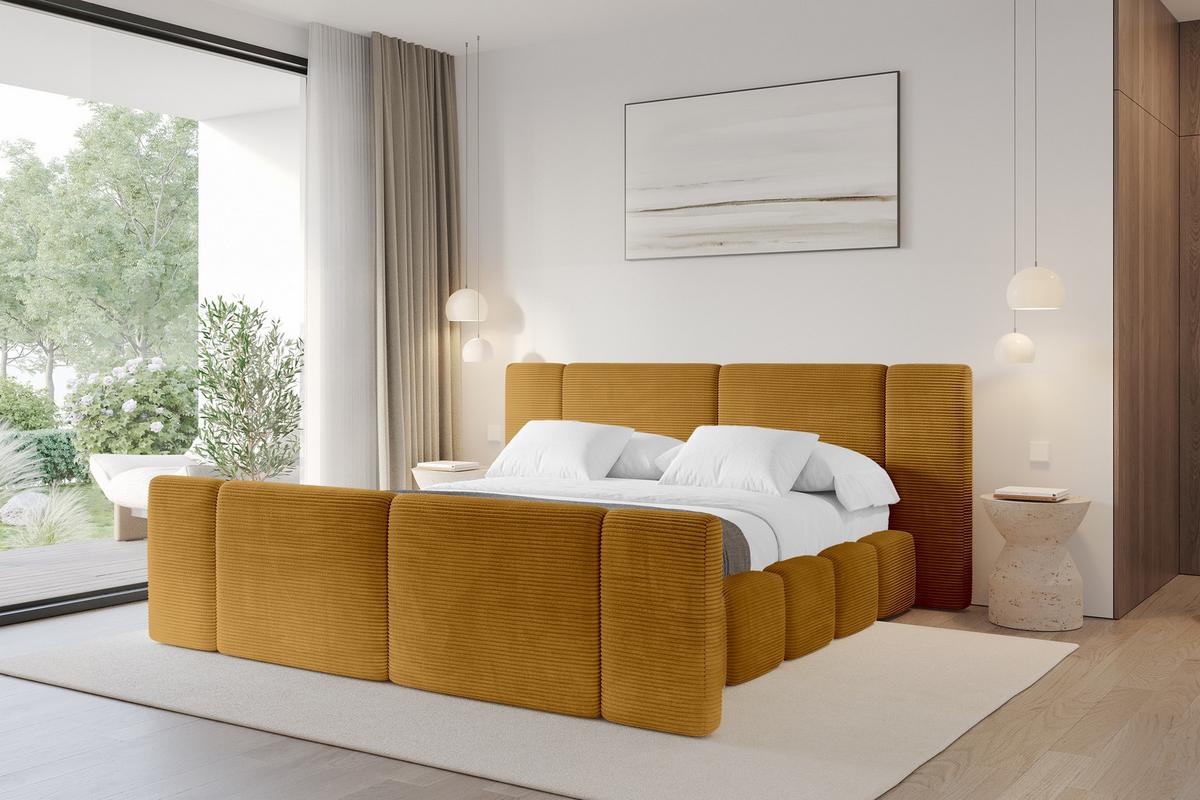 POLSTERBETT mit Bettkasten, Fußteil und Lattenrost, Boxbett ohne Matratze - NILO-Z 160x200 Senfgelb - Currygelb, Holzwerkstoff/Textil (160/200cm) - ALTDECOR