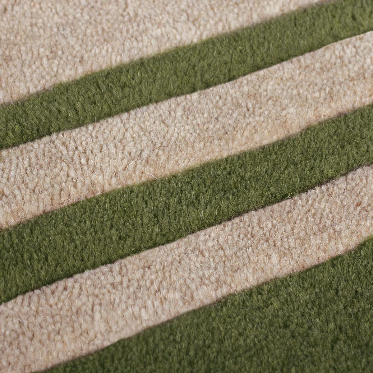 WOLLTEPPICH WENSUM, mit grafischem Muster mit Rahmen, Grün-Beige, Ø 120 cm - Grün, Textil (120/120cm) - KADIMA DESIGN