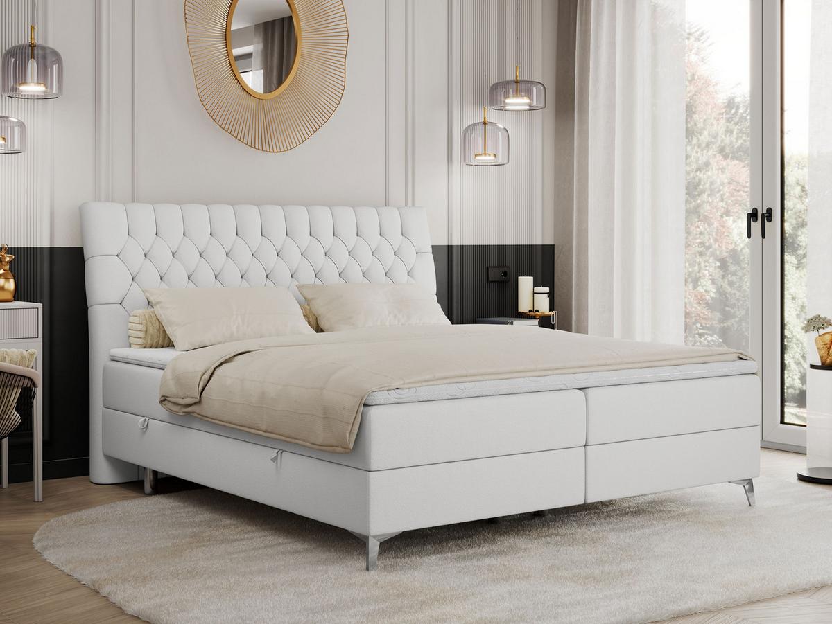 BOXBETT MILEN 200/200 Weiß Kunstleder - H3 - Weiß, Holz/Textil (200/200cm) - MKS