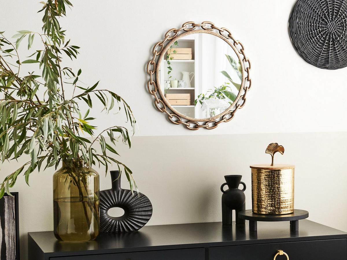 WANDSPIEGEL gold rund 46 cm Yebra - Goldfarben, Kunststoff (46/46/4cm) - Beliani