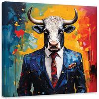 LEINWANDBILD Stier Präsident Tier Abstraktion 30x30cm - Multicolor, Textil (30/30cm) - Feeby
