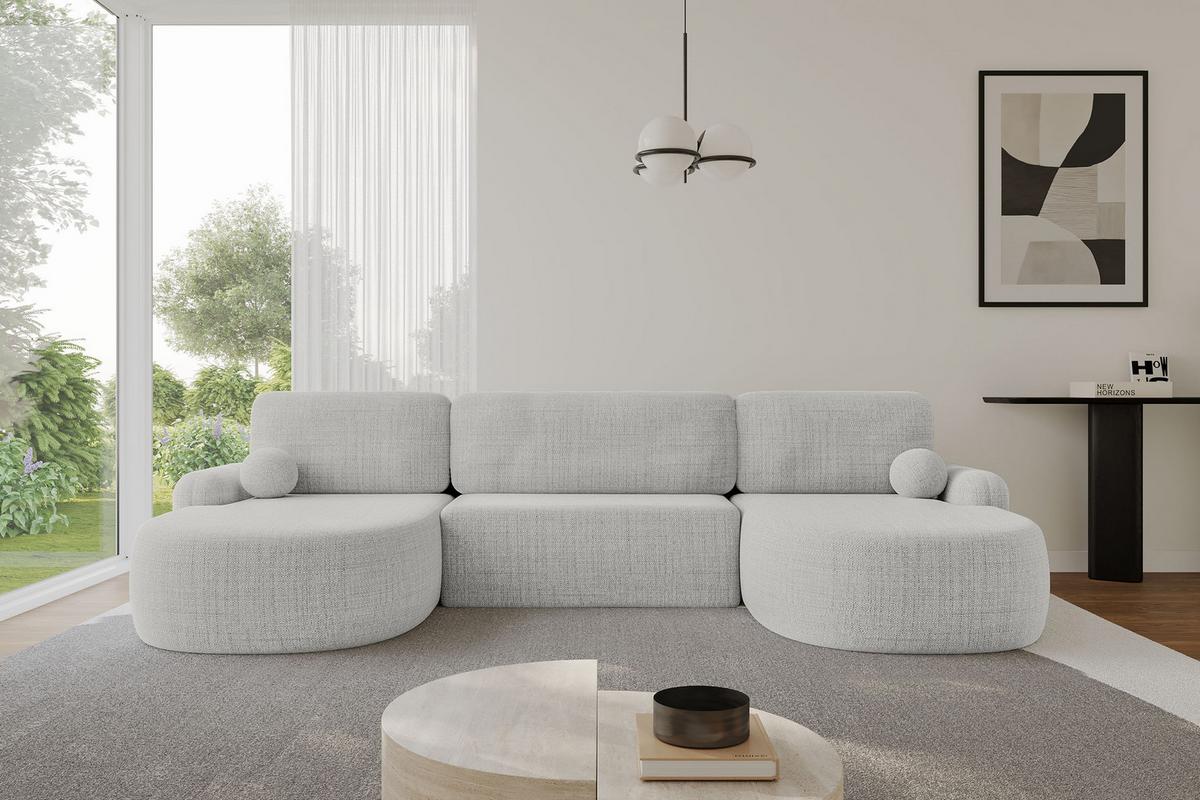 WOHNLANDSCHAFT mit Schlaffunktion und Bettkasten LIRA-U - 335x172x89 Hellgrau - Hellgrau, Holzwerkstoff/Textil (335/89/172cm) - ALTDECOR