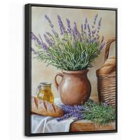 LEINWAND Bilder mit Rahmen - Lavendel - Brot - Stilleben - 30x40 - Flieder, Textil (30/40cm) - MuchoWow