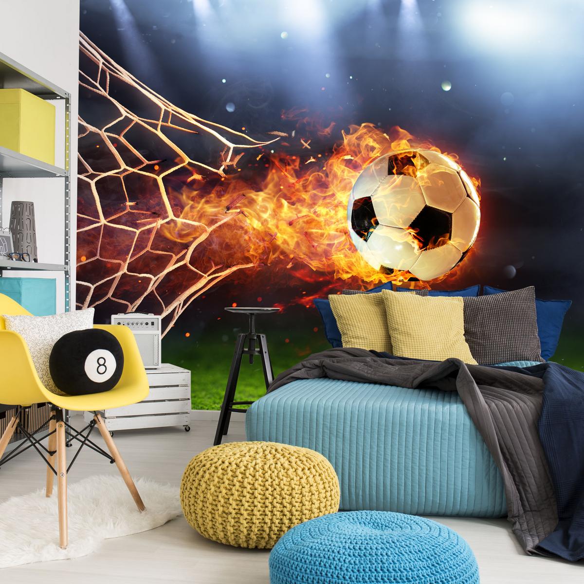FOTOTAPETE für Jugendzimmer Fußball Flammen Stadion Feuer 400x280 - Multicolor, Papier (400/280cm) - Muralo