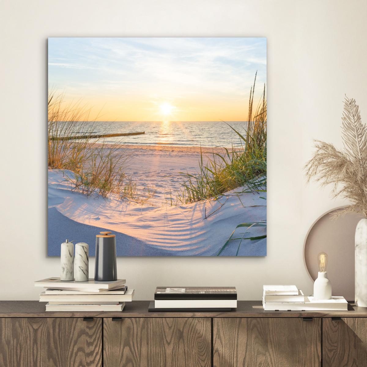 METALLBILD Strand - Sonne - Düne - Gras - Sand - Horizont 50x50 cm - Hellblau, Metall (50/50cm) - MuchoWow