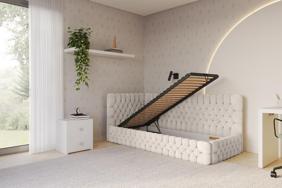 EINZELLBETT Jugendbett mit Bettkasten, Rechts - MULY 100x200 Beige - Sandfarben, Holzwerkstoff/Textil (100/200cm) - ALTDECOR