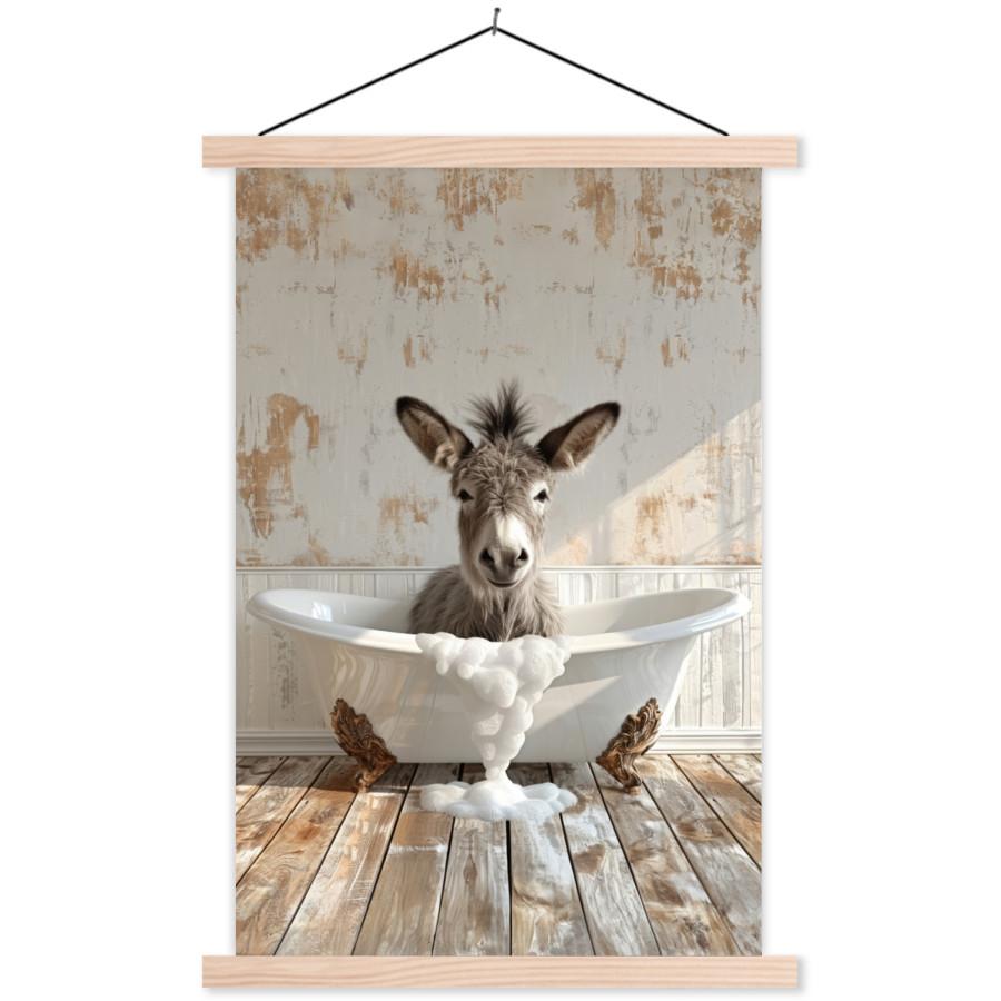 POSTER MIT MAGNETLEISTEN Esel - Tiere - Badewanne - Schaumstoff Wandbild Schlafzimmer 60x90 cm - Weiß, Textil (60/90/0.15cm) - MuchoWow
