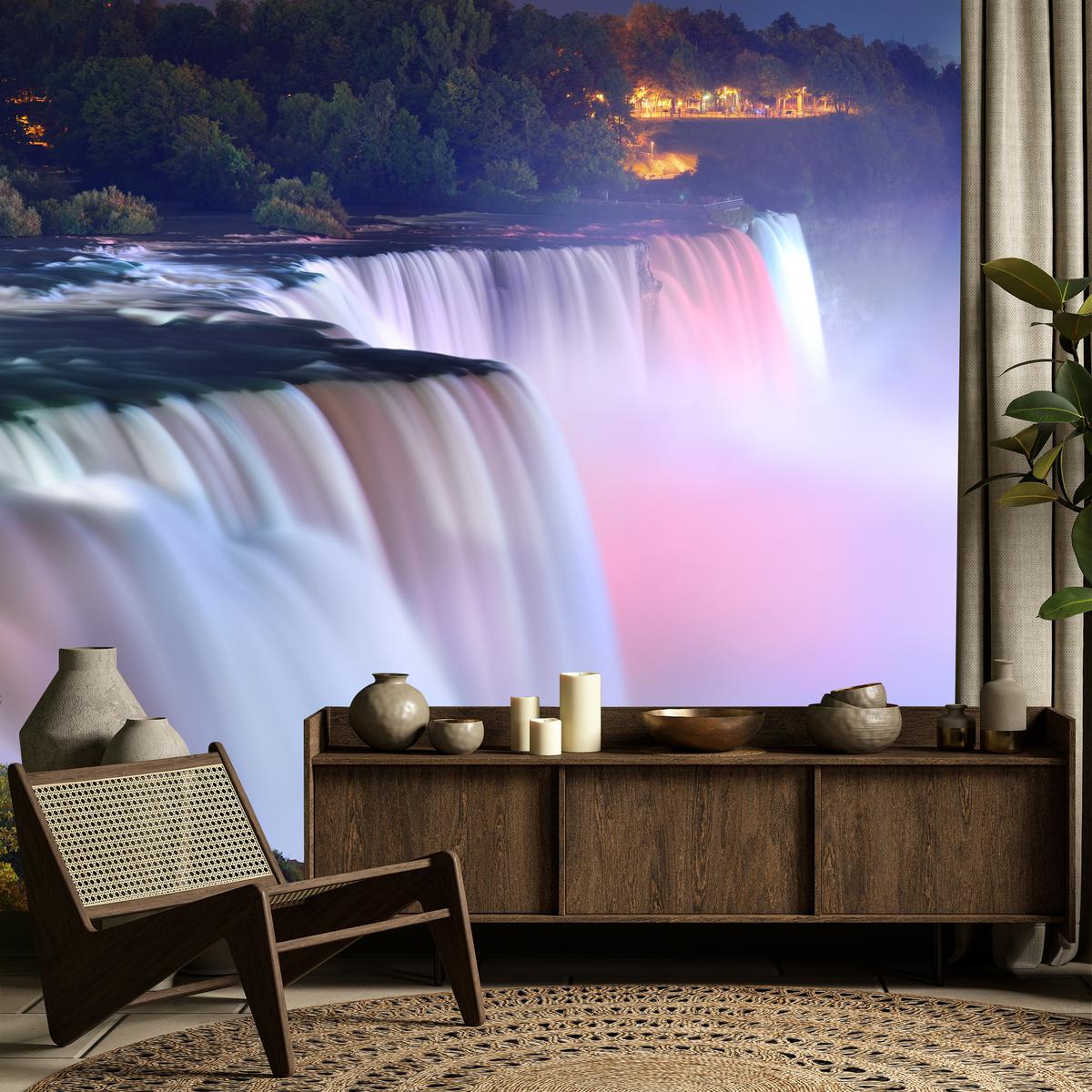 FOTOTAPETE für Wohnzimmer Nebliger Niagara Falls Bäume Natur 300x210 - Violett/Rosa, Papier (300/210cm) - Muralo